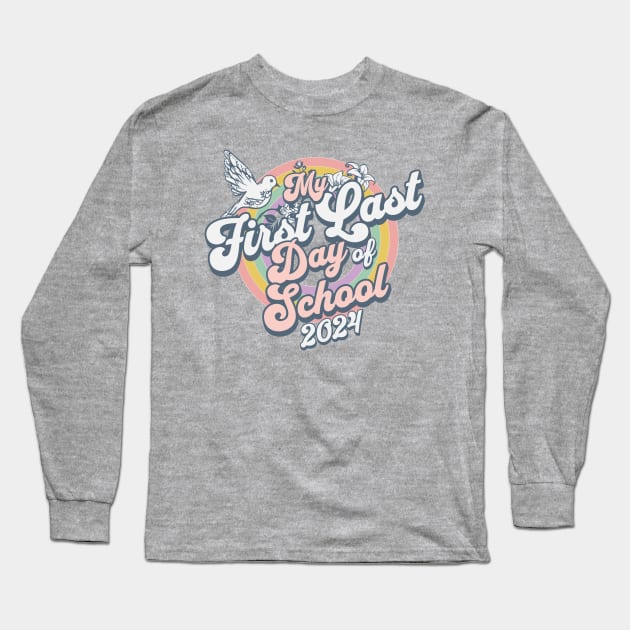 My First Last School Day of 2024 Groovy School Senior Long Sleeve T-Shirt by Contentarama